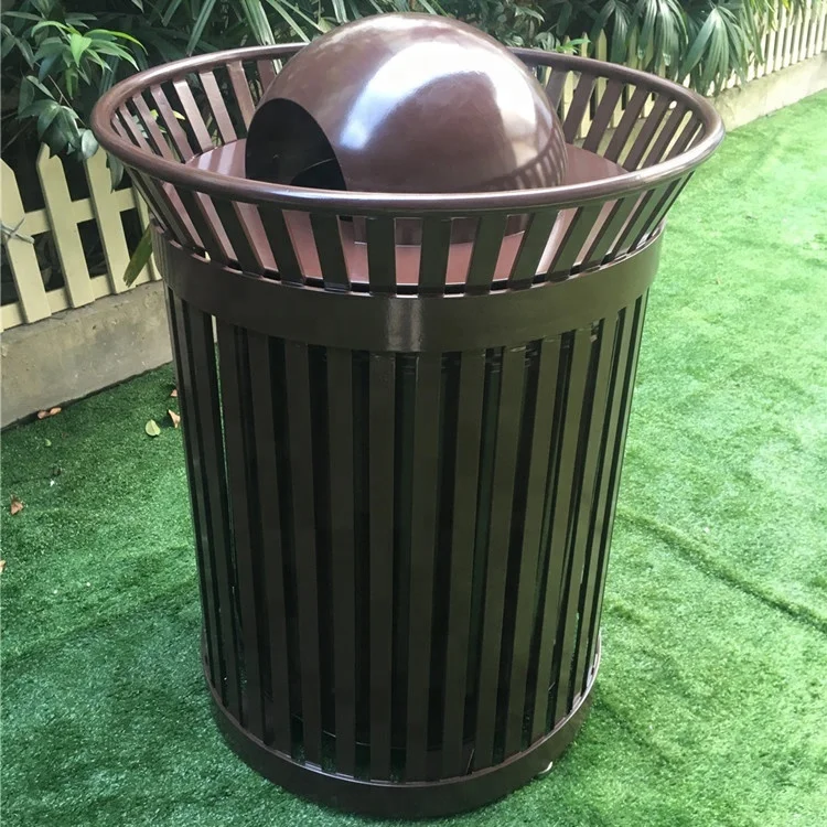 Weather resistant antirust steel outdoor street park litter bin trash can garbage waste bin trash receptacle with dome top