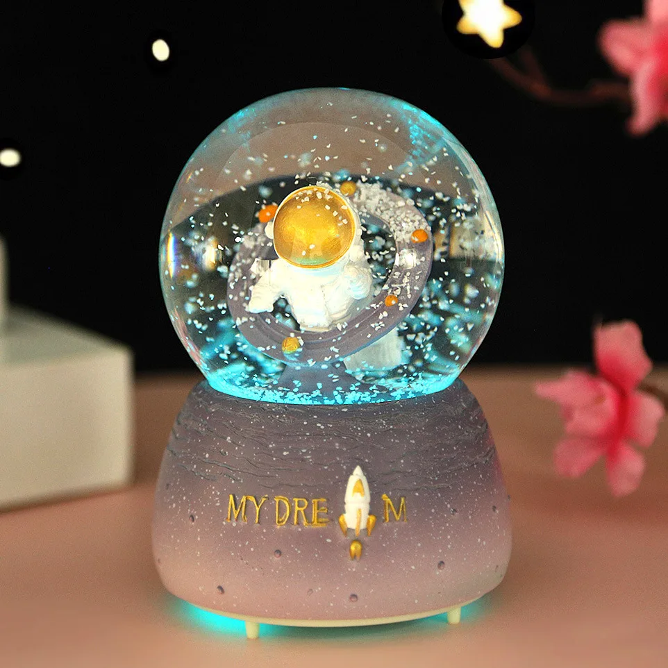 Cute Cartoon Unicorn Crystal Ball with Light Music Box Glass Sphere Resin Crafts Desktop Decoration Ornament Wholesale Gift