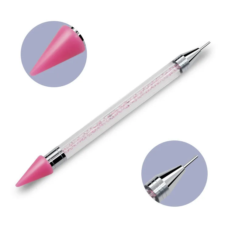 Wholesale Double-head Silicone Glitter Handle Dotting Pen Nail Art Rhinestones Pick-up Pen Brushes