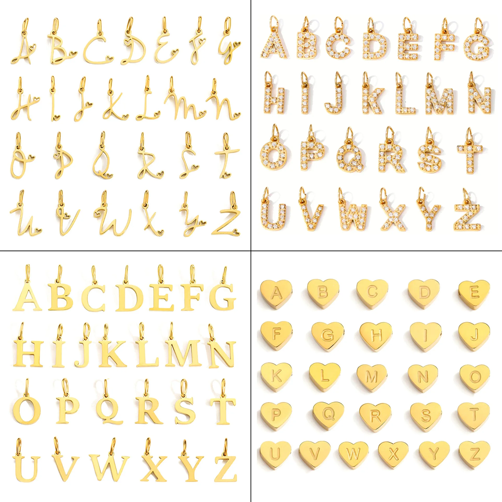 PVD Gold Plated Alphabet Initial A-Z Charm Fashion DIY Accessories Letter Pendant Charms Stainless Steel Jewelry
