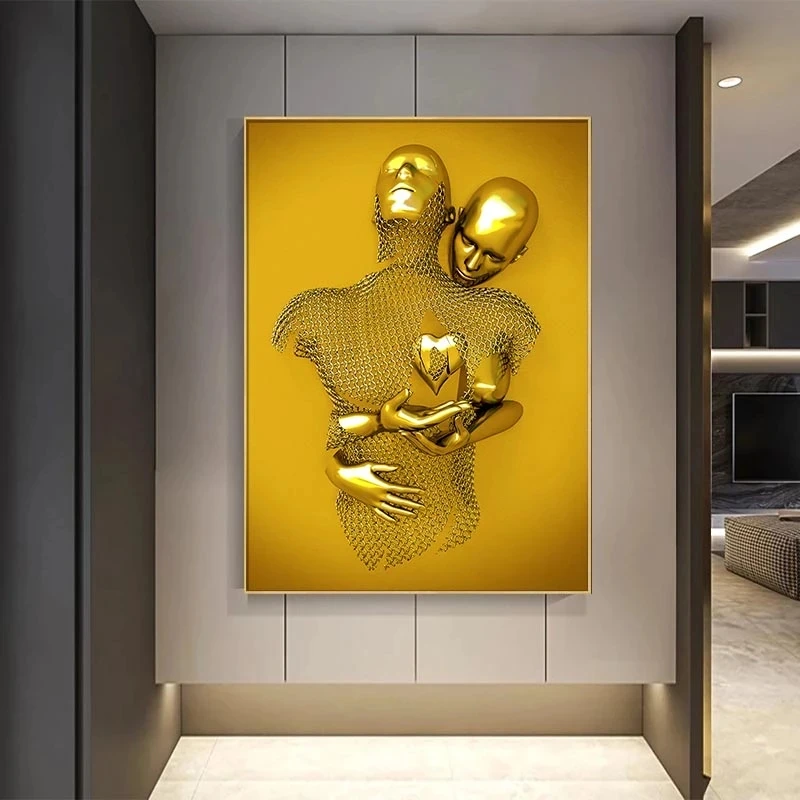 Modern Living Room Decor Golden Couple Lovers Metal Figure Statue Paintings Posters  Prints Pictures modern art statue