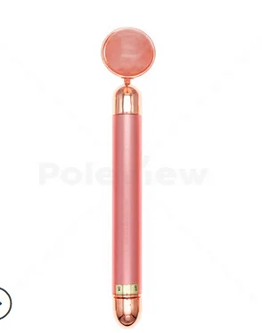 Gold Beauty Bar Vibration Facial Roller Electric Massager with Jade Head Anti-wrinkle Skin Tightening Rose Quartz Face Massage