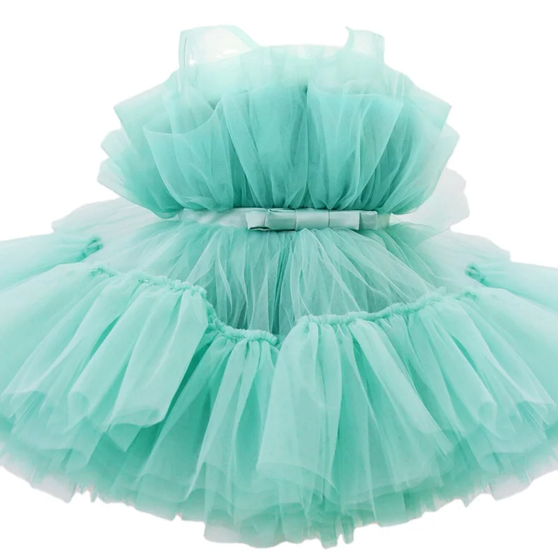 Fairy Green Tulle Tutu Dress Party Infant Toddler Girls High Waist Bow Tie Party MINI Mesh Dress