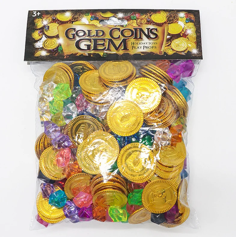 288pcs Packing of 144pcs Pirate Gold Coins and 144pcs Acrylic Gems Kids Simulation Toy
