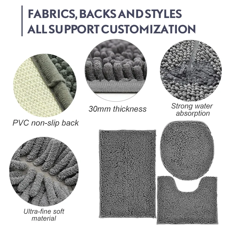 High Quality Soft Non Slip Bathroom Mat Set Home 3Pcs Toilet Cover Floor Mats Shower Bath Carpets Set
