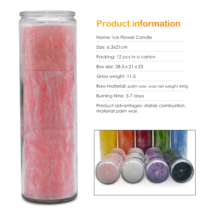 Customized 8 Inches Colors Plant Wax Church Religious Flameless Candles Glass Jar Prayer Candle