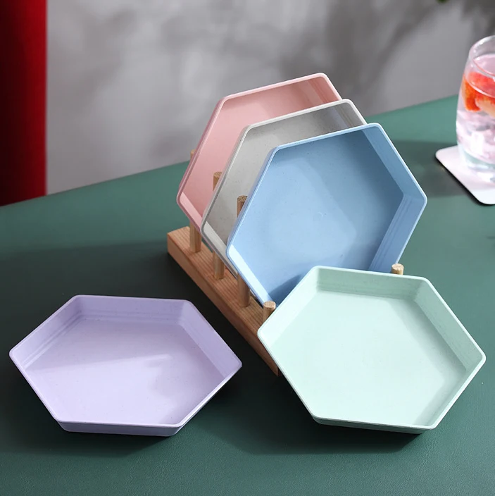 Ready To Ship Biodegradable Wheat Straw Material Hotel Serving Wedding Plates Set Microwave Safe Unbreakable Plastic Party Dish