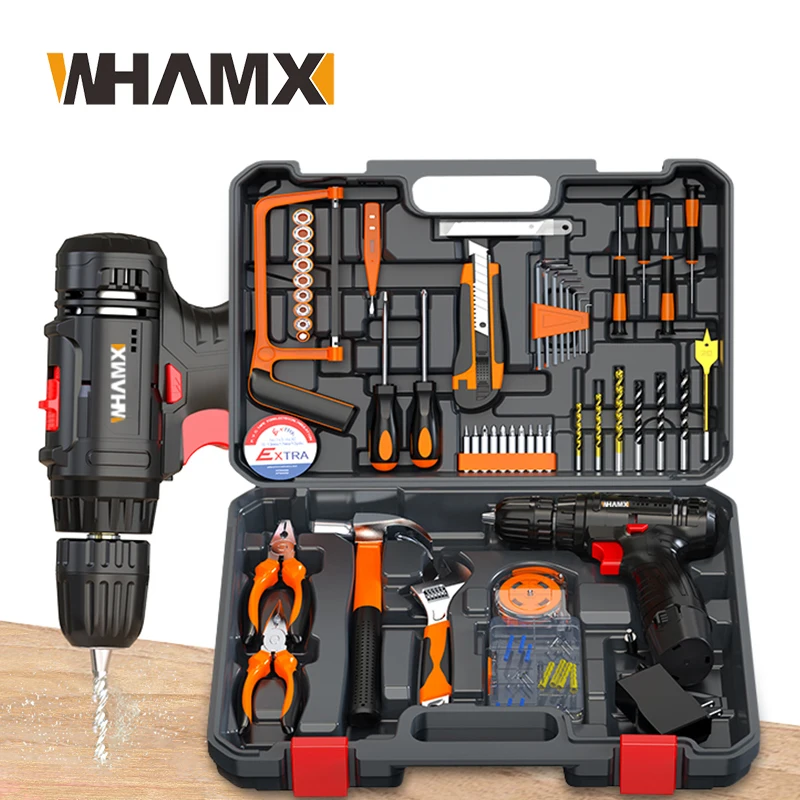 WHAMX 12v Lithium Battery 100 Piece Tool Drill Electric Set Mini Electric Hand Drill