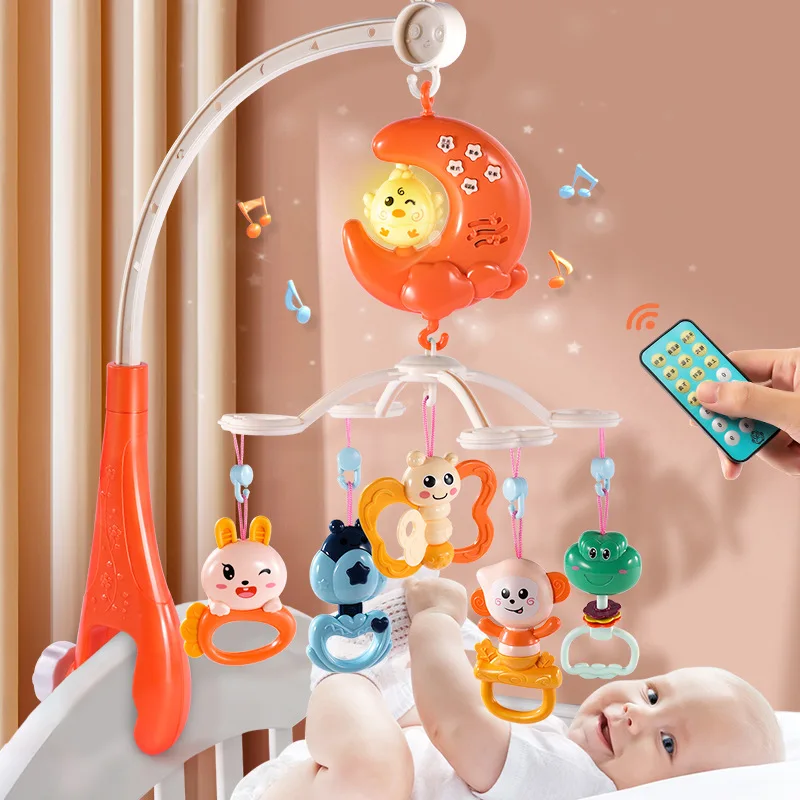 Amazon Newborn Electric Animal Rotation Hanging Bed Bell Toy Set Baby Plastic Remote Control Crib Cot Musical Bed Bell For Gift