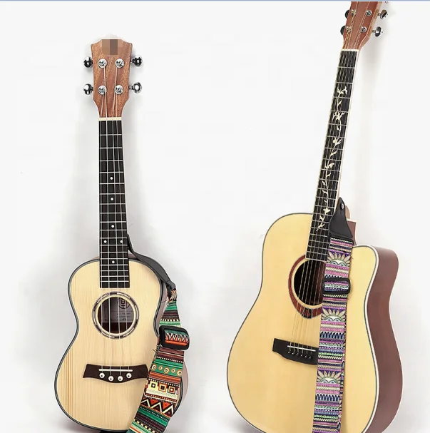 2022-Guitar Strap national style widened wooden guitar strap electric guitar bass strap polyester printed strap