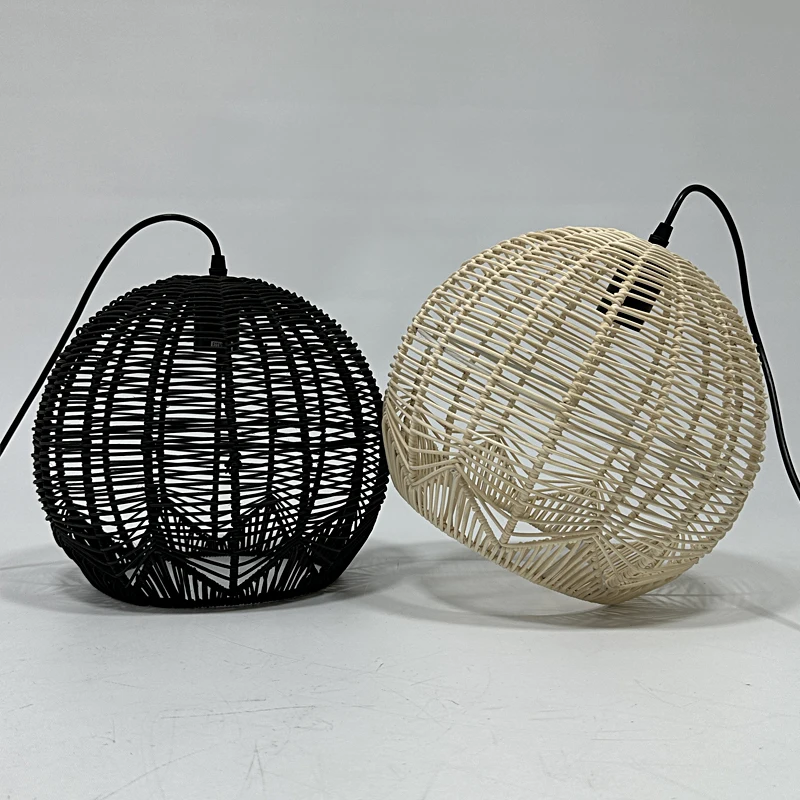Wholesale Handicraft Wicker Bamboo Handwoven Natural Shade Fixture Black Rattan Pendant Light