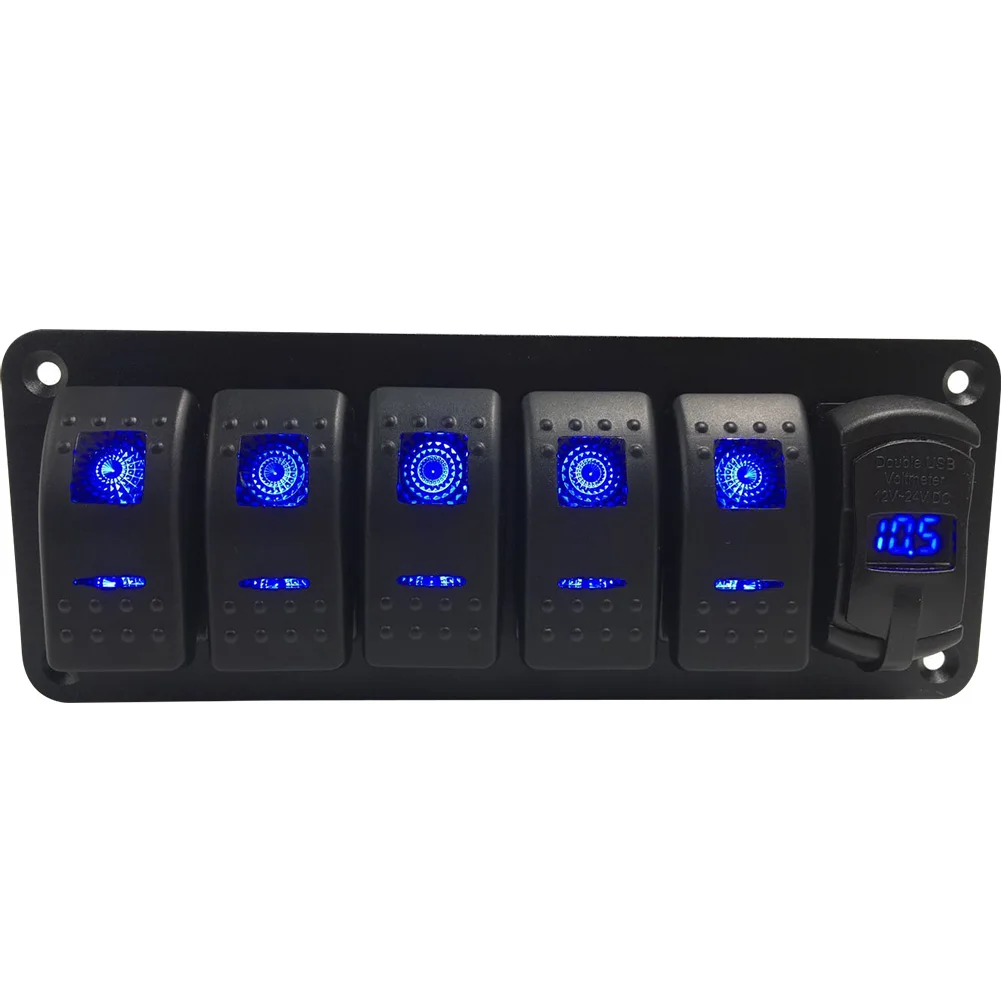 5 Gang кулисный переключатель панель с QC3.0 + PD Dual USB Автомобильное зарядное устройство вольтметр Водонепроницаемый 12V 24V DC для автомобиля грузовика