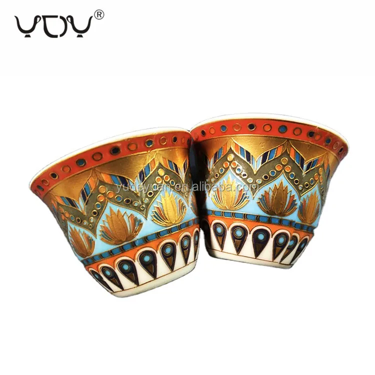 Latest design gold plated fancy 90cc new bone arabic coffee cups without handle