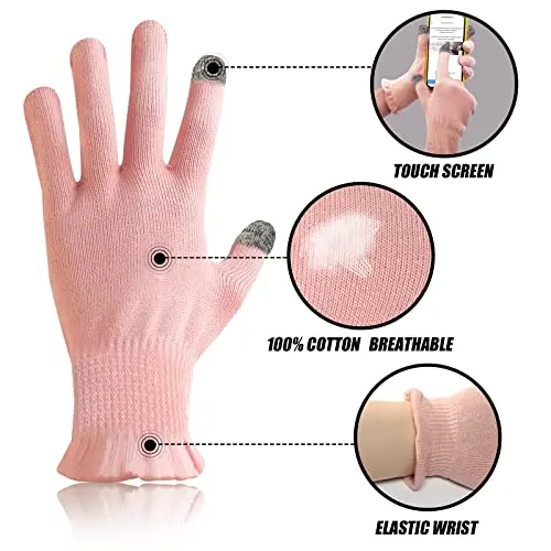 Dry Hands Hand Care Overnight Touchscreen Fingers Pink 2 Pairs Cotton Moisturizing Gloves