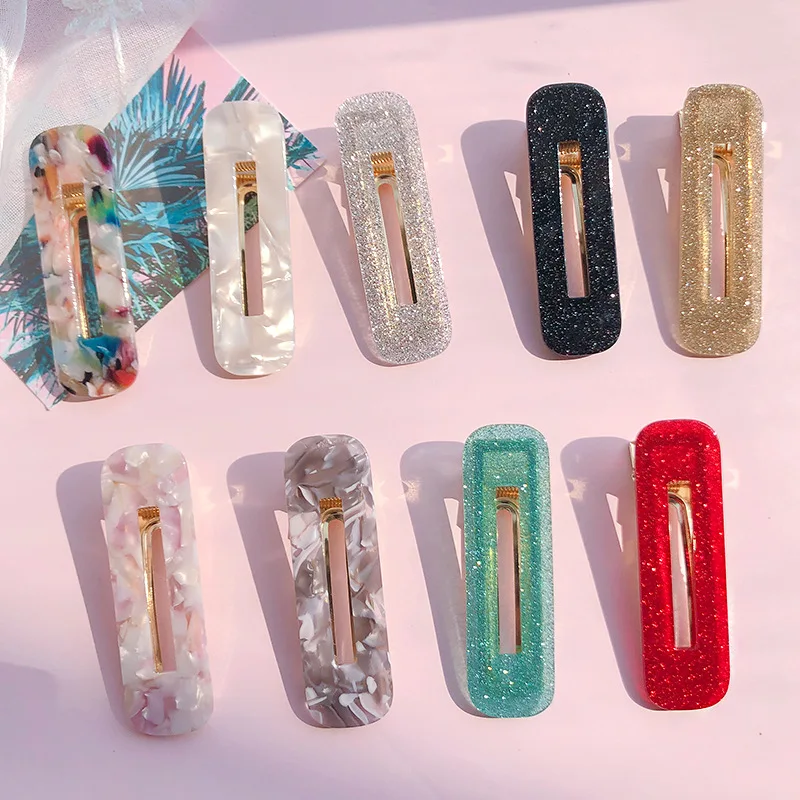 Korean shiny acetate acrylic hair clips accessories for women girls fancy checkerboard bobby hair pins clip