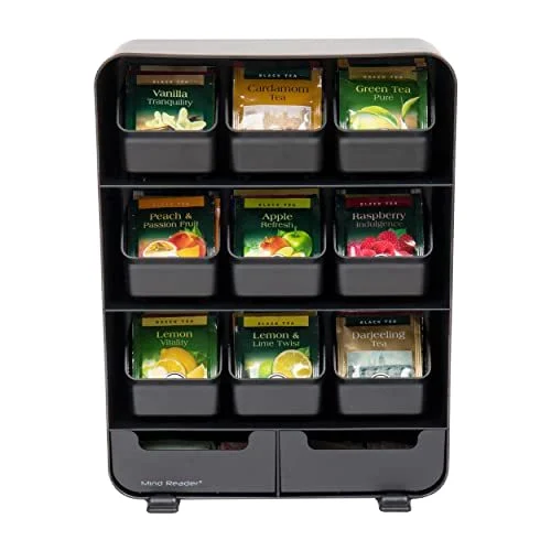 assmile Tea Bag Organizer Tea Station Organizer Kitchen Countertop Storage Plastic in Black