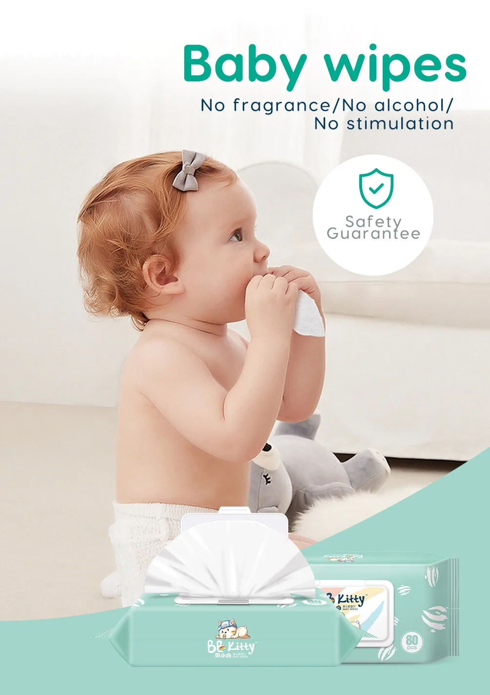 BB Kitty Wet Towel Plantbased Cleaning Hypoallergenic 99% Water Babys Wet Wipes Baby Wipes For Baby