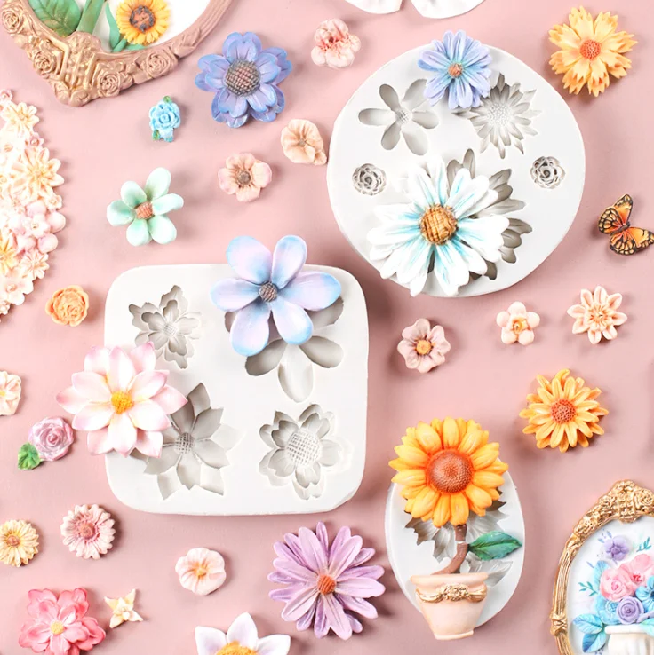 Rose flower Collection embossed chocolate silicone mold Fondant cake silicone mold baking mold