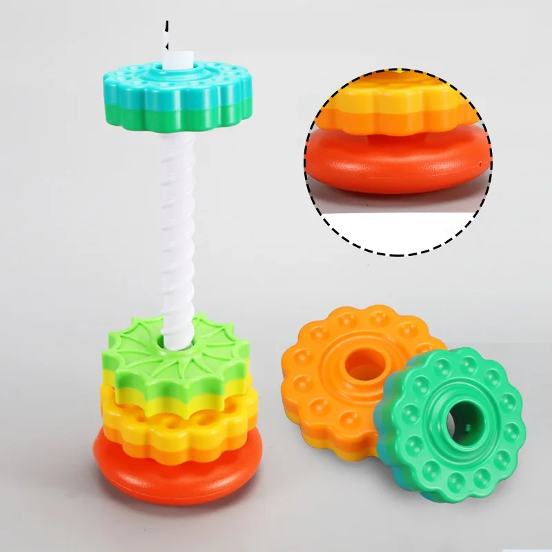 Montessori Educational Sensory Toys Kids Stacking Spinning Rainbow Gears Toy