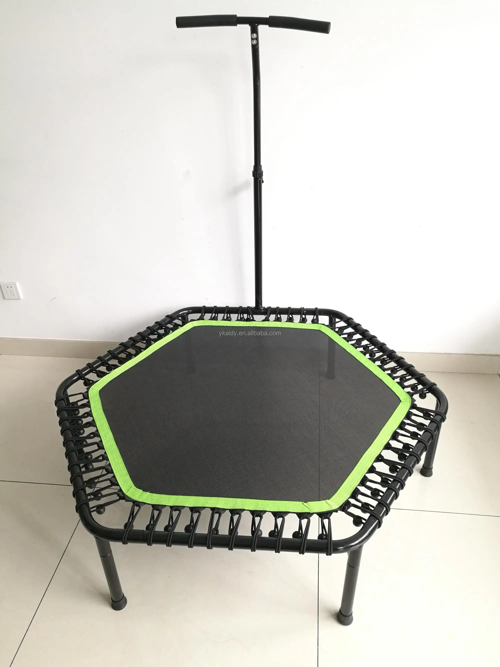 Trampoline Adults Folding Jumping Mat Fitness 45 Inch Indoor Hexagon Mini Gymnastic Trampolines With Safety Handle Bar