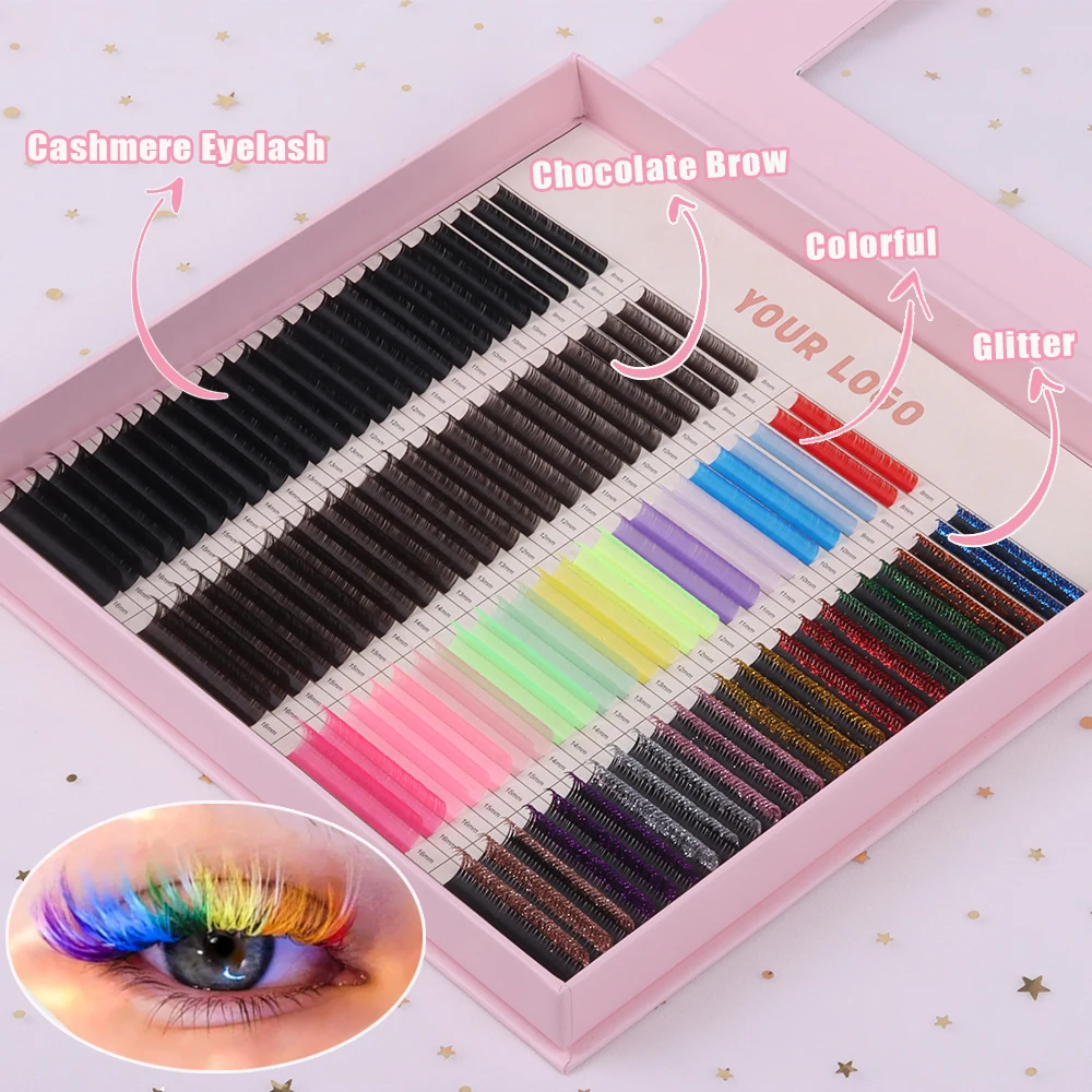 Brown Colour Colored 0.02 30mm Lash Extension Tray d Curl .03 25mm Premade Color Tray Colourful Hair Very Thin Eyelash Extension