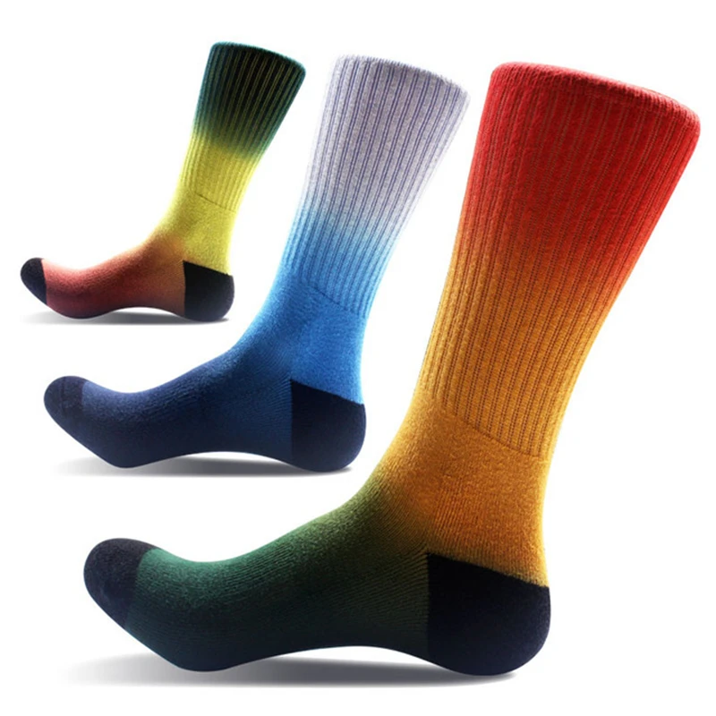 OEM Custom Unisex Gradient Color Socks Men Cotton Crew Sports Socks Long Rib Leg Sports Sox