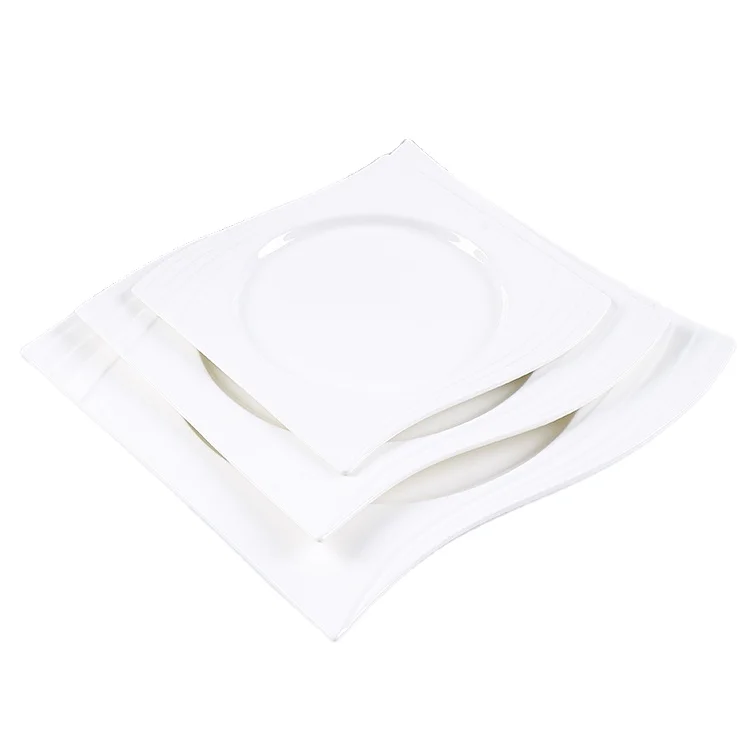 CANHUI Wholesale Restaurant White Stoneware Square Porcelain Dishes Ceramic Dinner Plates
