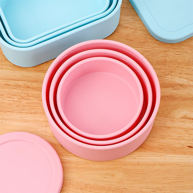 New Arrival Round 3 Size Sealed Microwave Kitchen Storage Silicone Food Containers BPA Free Portable Bento Lunch Boxes for Kids