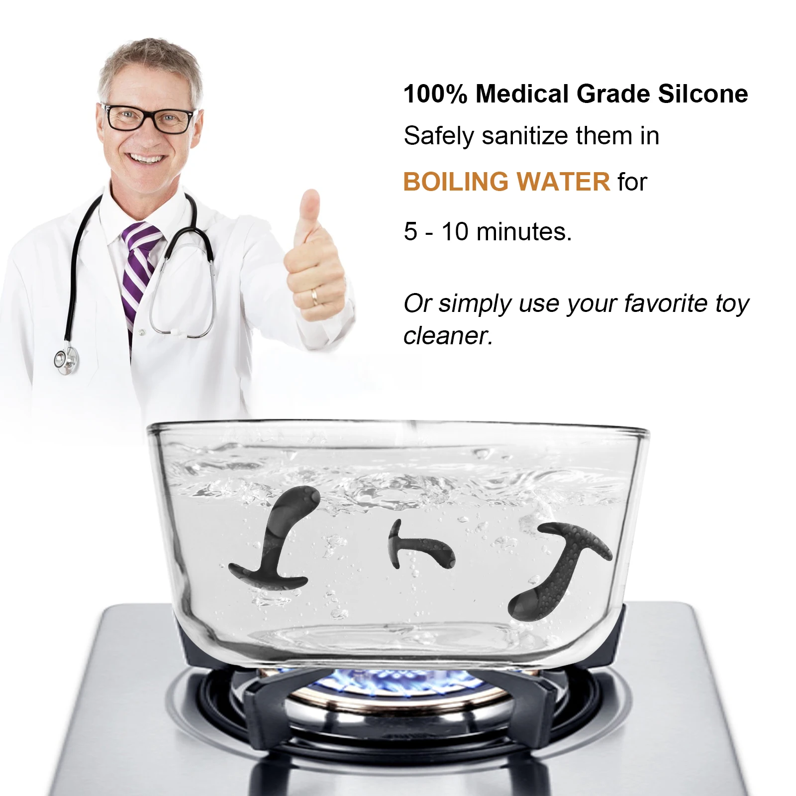 Sexbay Factory newly designed medical silicone anal plug with curved elbow handheld in three sizes customizable  men and women