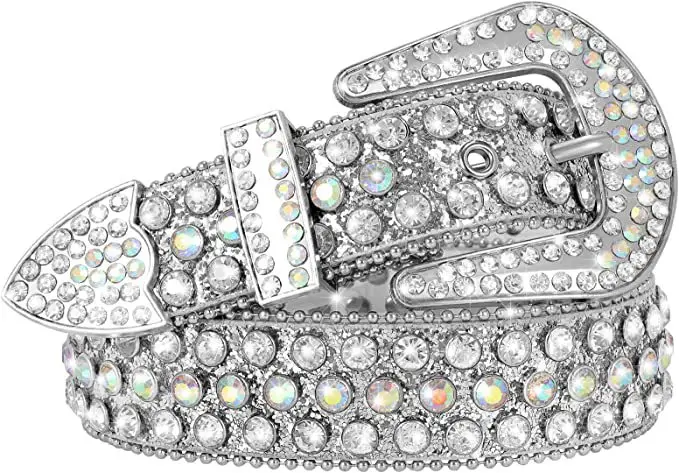 Women Men Fashion Designer Luxury Shiny Ice Leather Cowgirl Cowboy Y2K Studded Gemstone Rhinestone Belt