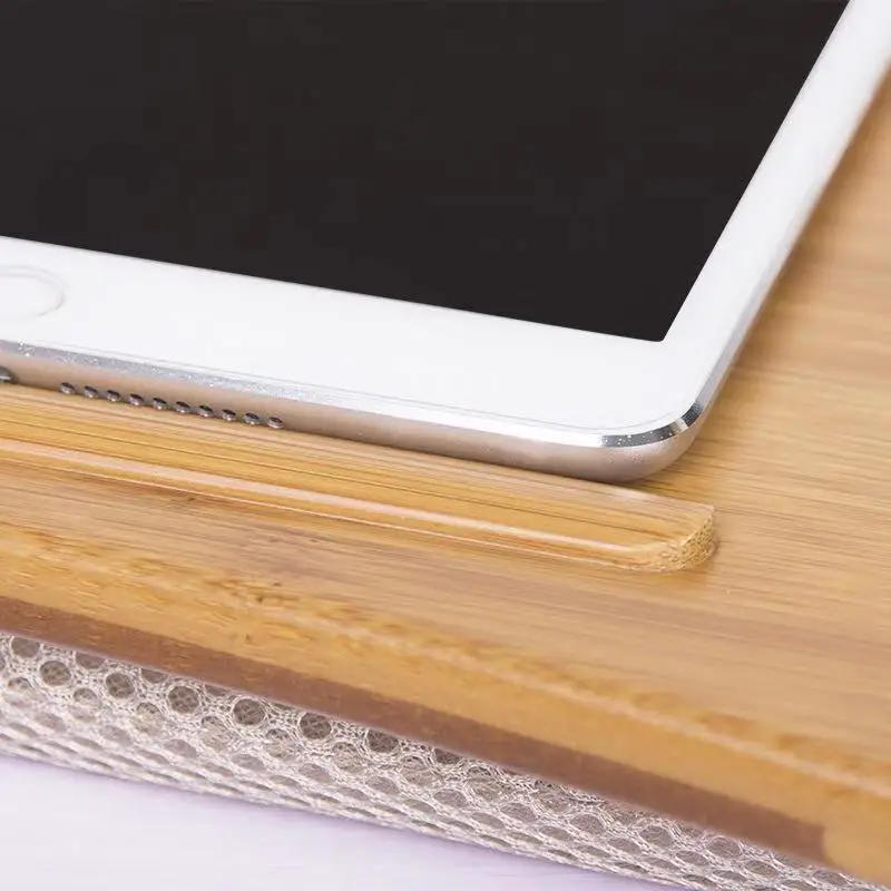 High Quality Portable Laptop Table Anti-Slip Stopper On Bed And Sofa Laptops Phone Holder Bamboo Lap Desk With Pillow Cushion