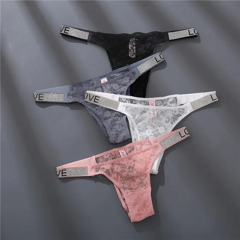 China Young Girl Beautiful Women Sexy Models Black Pink  Mini Lace Underwear Low-Rise Panties Thong