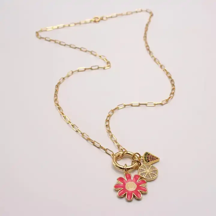 Fashion Cubic Zirconia Flower Pendant Necklace 18K Gold Plated Hiphop Women Collarbone Chain Watermelon Diamond Jewelry Choker
