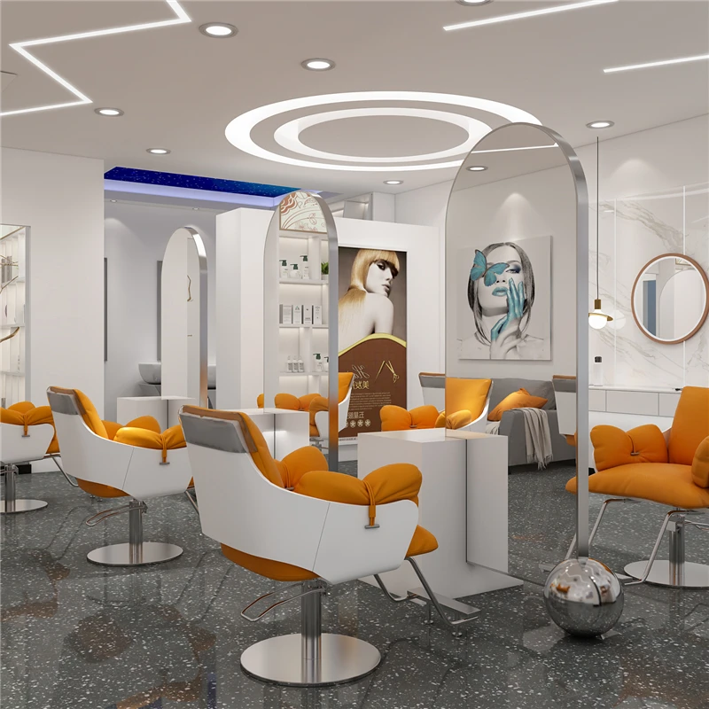 Floor Upright Big Mirror Round Led Vanity Salon Beauty Mirror Quality Barber Black Gold Black Silver White Golden Gray