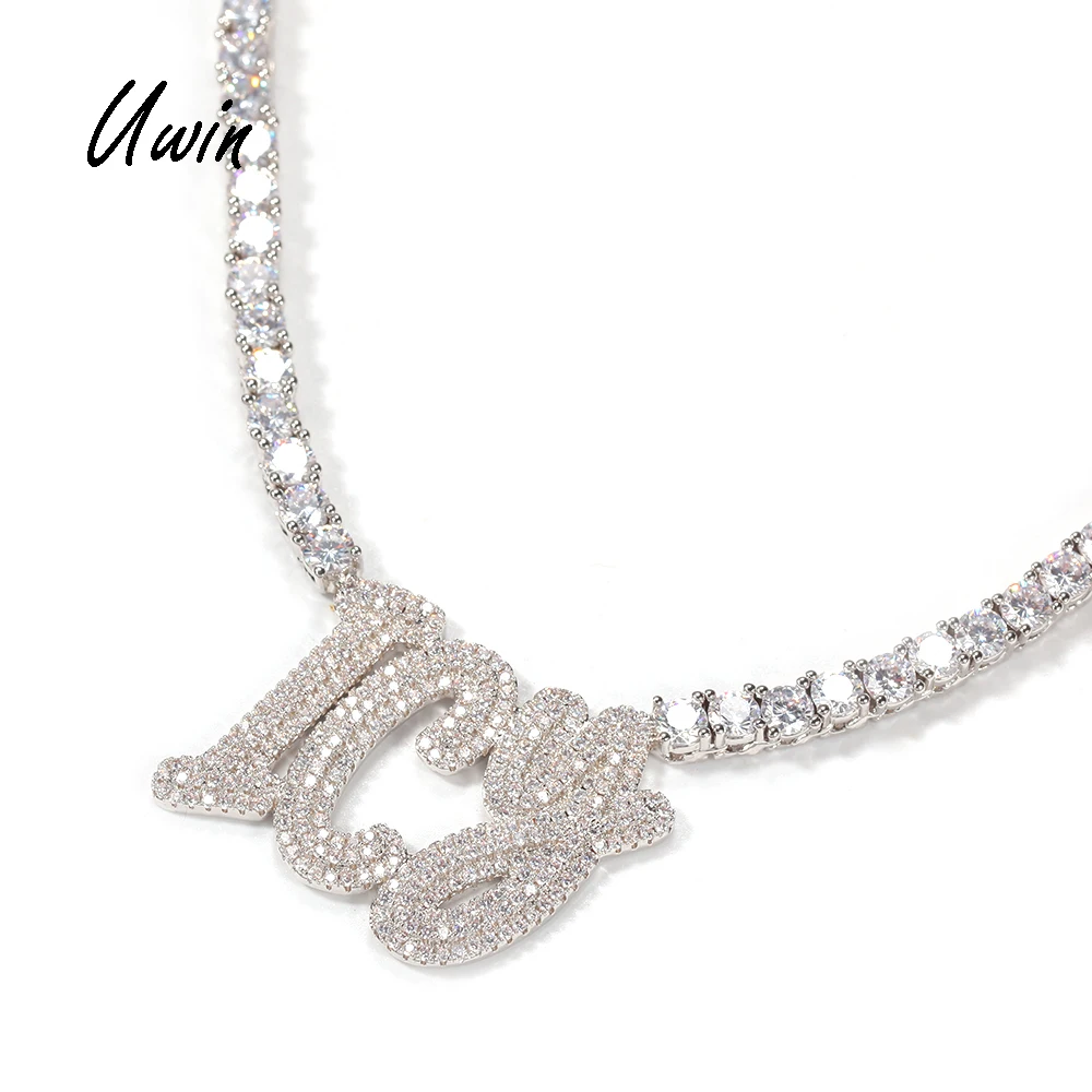UWIN 18K Gold Plated Custom Name Iced Out CZ Tennis Chain Necklace Bling Rapper Choker Chain Women Men Jewelries