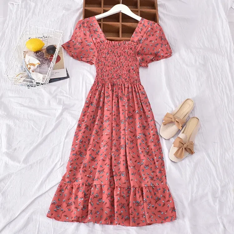 Custom Floral Print Elastic Mini Dress Print Full Natural Women Classy OEM Corset dresses Casual Long Dresses