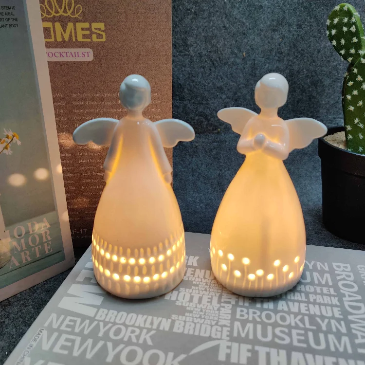Table Religious Archangel Porcelain Angel Gifts Church Wedding Figurine Ornament Led Lights Christmas Decoration With Light