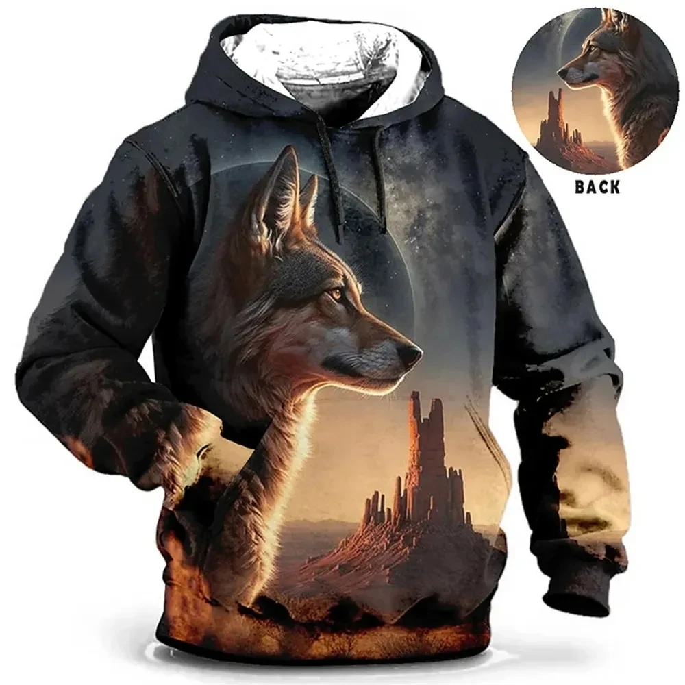Fitspi Vintage Hoodies Men Wolf Animal Pattern 3d Print Eagle Leopard Tops Autumn Winter Casual Oversized Tiger Deisng Clothes
