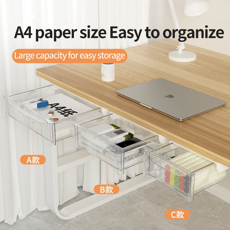self-adhesive Desktop Organizer  small hidden plastic under desk cabinet for storage Attachable  Under Desk Storage