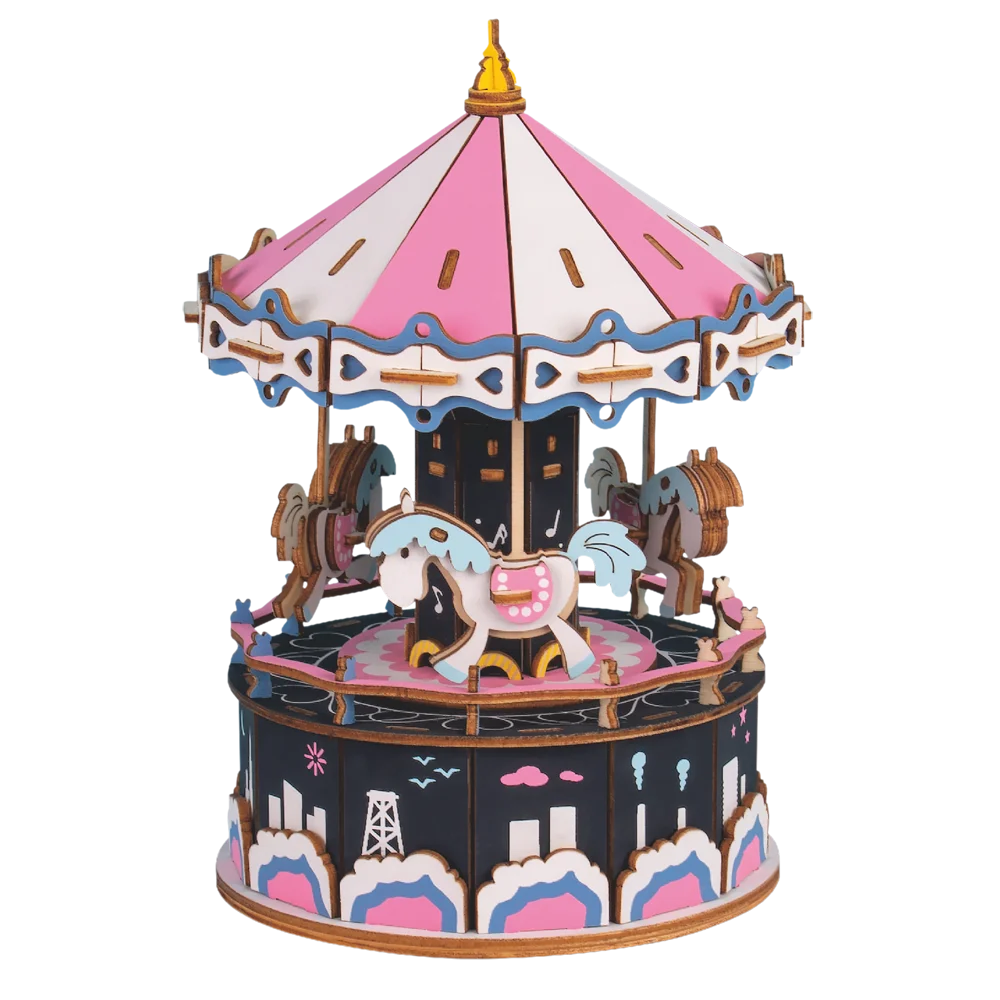 Assembled model toys DIY Wooden Rotating Music Box for girl gift Kids Christmas Gifts For Children