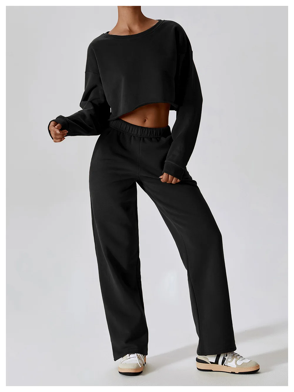Wholesale Fitness Yoga Wear Sweat Suits Sport Set Long Sleeved Gym Crop Top Jogging Suits Women