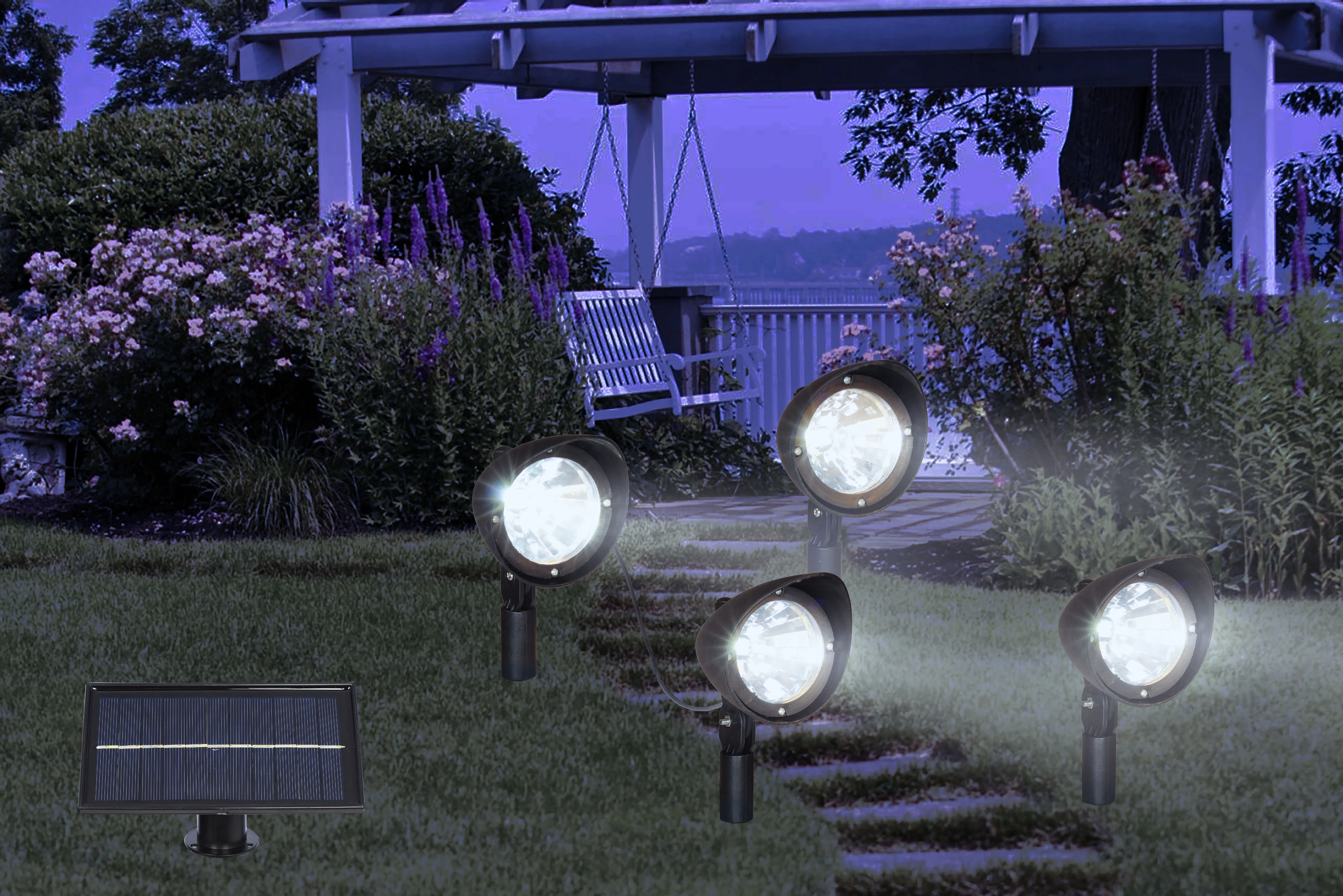 ENJOYSOLAR  SET OF 4 Solar Powered Flood Spot Light IP65 Waterproof Outdoor Decoration Solar Spot Light