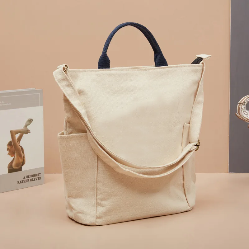 Custom Print White Fashion Travel Canvas Bags Tote Bag Shopping Original Design Grocery Bag Pures Shopper