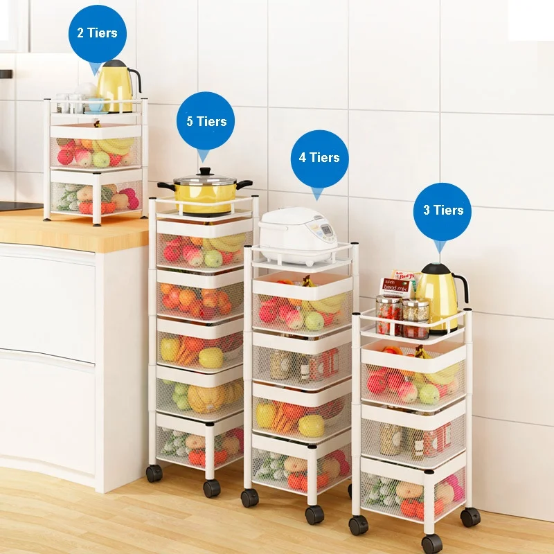 3 Tier 4 Tier 5 Tier Multi-layer Rotatable Storage Vegetable Basket 360 Degree Rotating Baskets Vegetable Rack For Kitchen