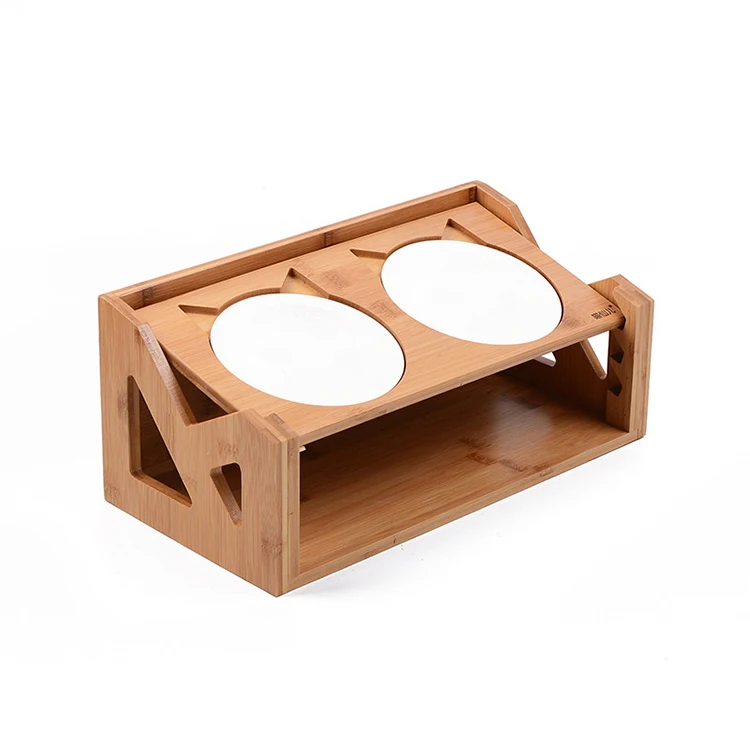 Bamboo Dining Table Oblique Stand for Cats Dogs Kitten and Puppy Pet Bowls new trend 2020