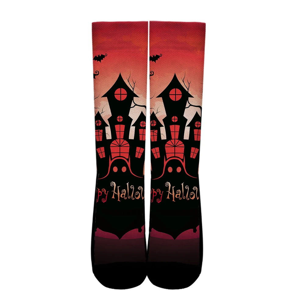 
Magic Castle Lighting Halloween Pattern Crew-socks Printed Air Permeable African Fabric Dropship Wholesale manufacturers 