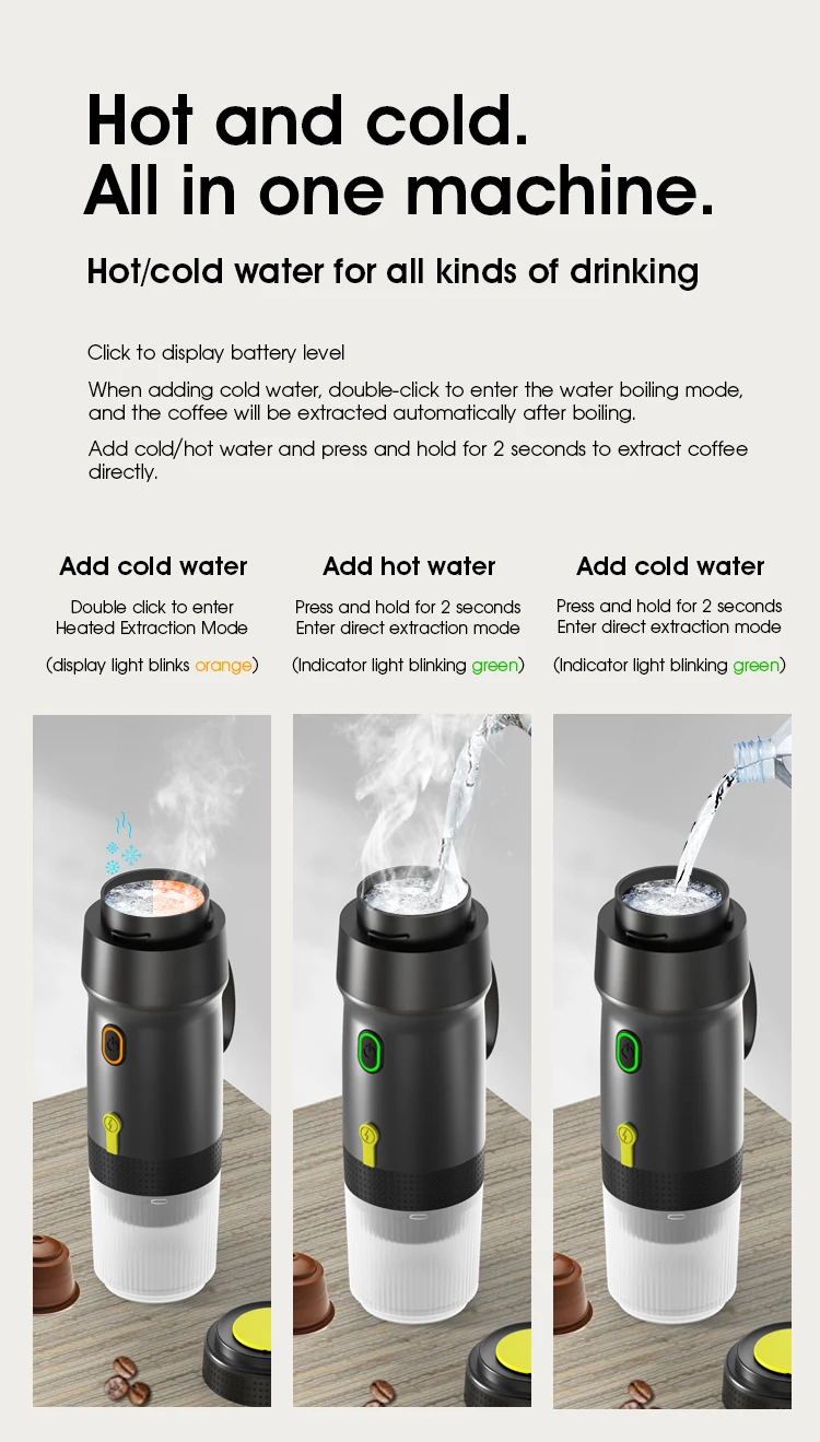 12V Multifunctional Portable Coffee Machine Mini Cafee Espresso Maker Typed-C Rechargeable OEM ABS Outdoor Office Coffee Machine