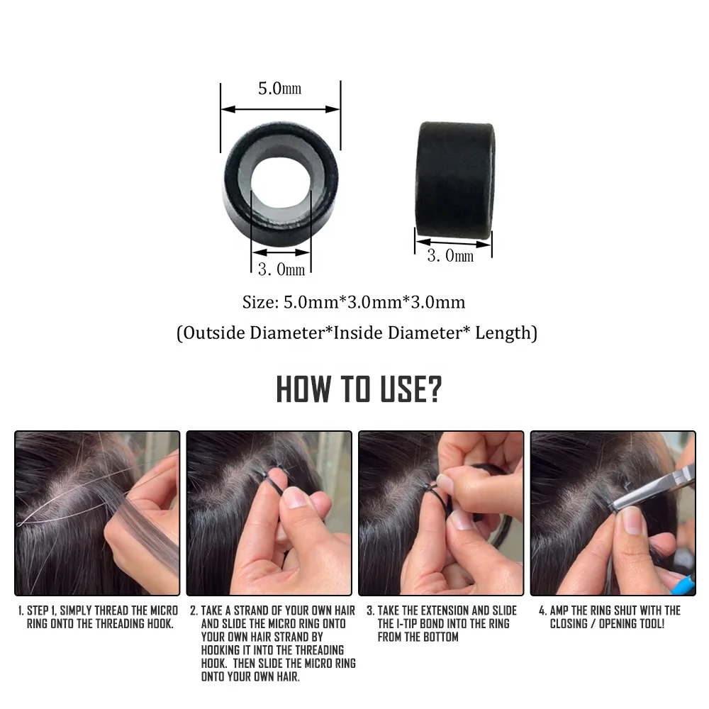 Hot Selling custom logo 5.0*3.0*3.0mm Silicone Lined Micro Link Beads Hair Extension Tools Aluminium silicone lined Micro Ring