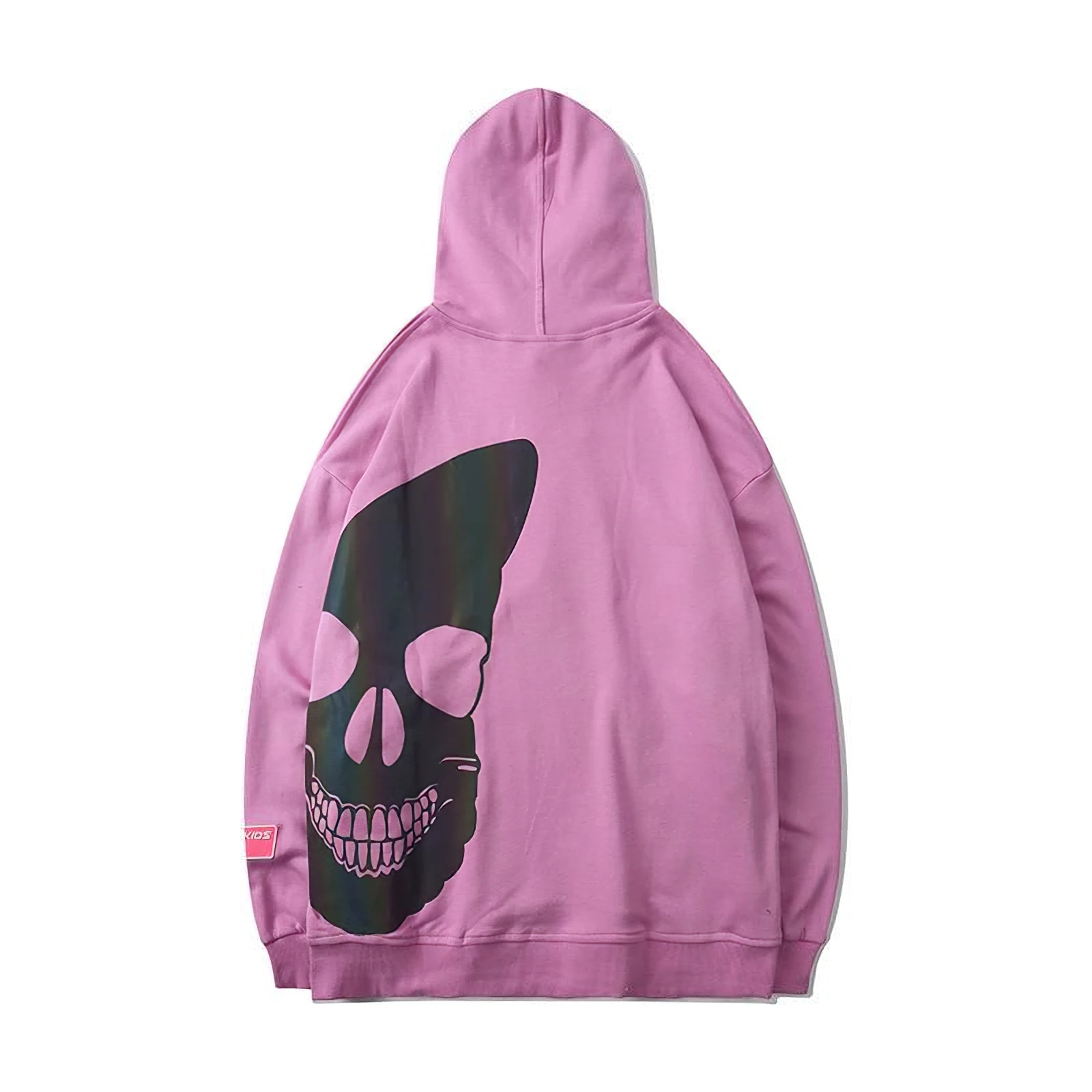 Черная и розовая толстовка с принтом черепа на заказ, повседневная мужская одежда с логотипом на заказ, уличный пуловер в стиле хип-хоп, светоотражающая Толстовка для мужчин
