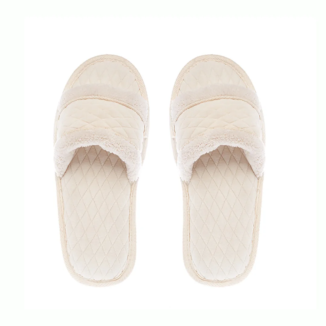 Cozy Fur Open Toe House Slip On Slippers Non Slip Soles Lightweight Slippers for Women